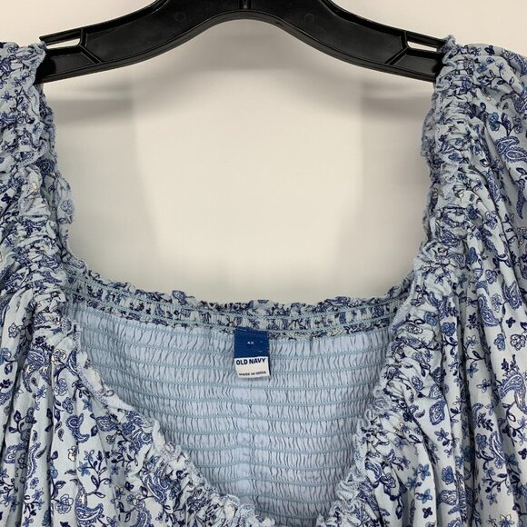 Old Navy Dress Blue Floral Print Mini Swing Long Sleeve - Picture 4 of 13